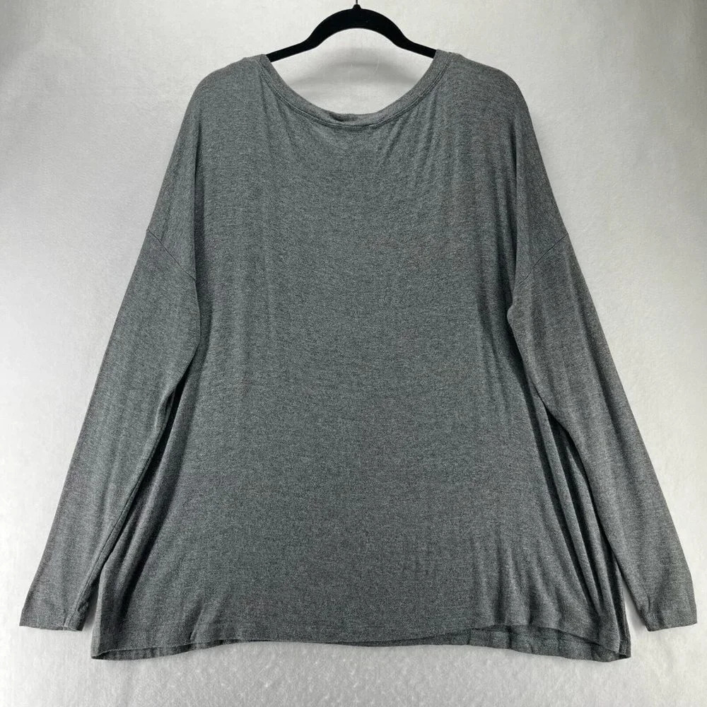 CAbi Top Womens Sz M Oversized Round Neck Long Sleeve Stretch Jersey Rayon Gray - Picture 4 of 11
